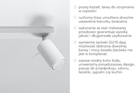 Plafon RING 2 biały + 2x Żarówka LED GU-10 3000K Ciepła 7W 620lm