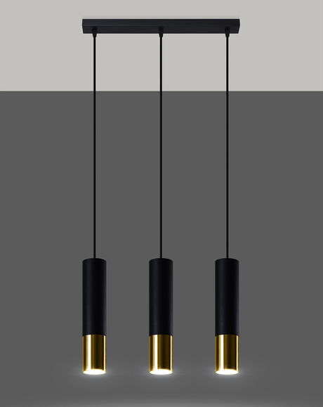 Lampa Wisząca LOOPEZ 3L czarny/złoto + 3x Żarówka LED GU-10 3000K Ciepła 7W 620lm