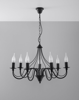 Żyrandol MINERWA 7 czarny + 7x Żarówka LED E14 4000K Zimna 7,5W 650lm