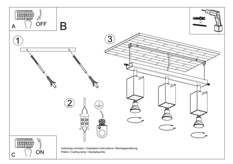 Plafon MERIDA 3 biały + 3x Żarówka LED GU-10 3000K Ciepła 7W 620lm