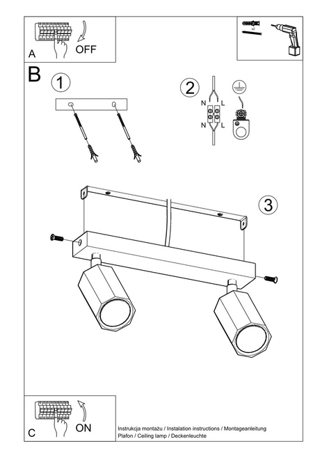 Plafon ZEKE 2 dąb + 2x Żarówka LED GU-10 3000K Ciepła 7W 620lm