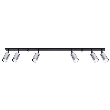 Plafon WINX 6L czarny/chrom + 6x Żarówka LED GU-10 3000K Ciepła 7W 510lm