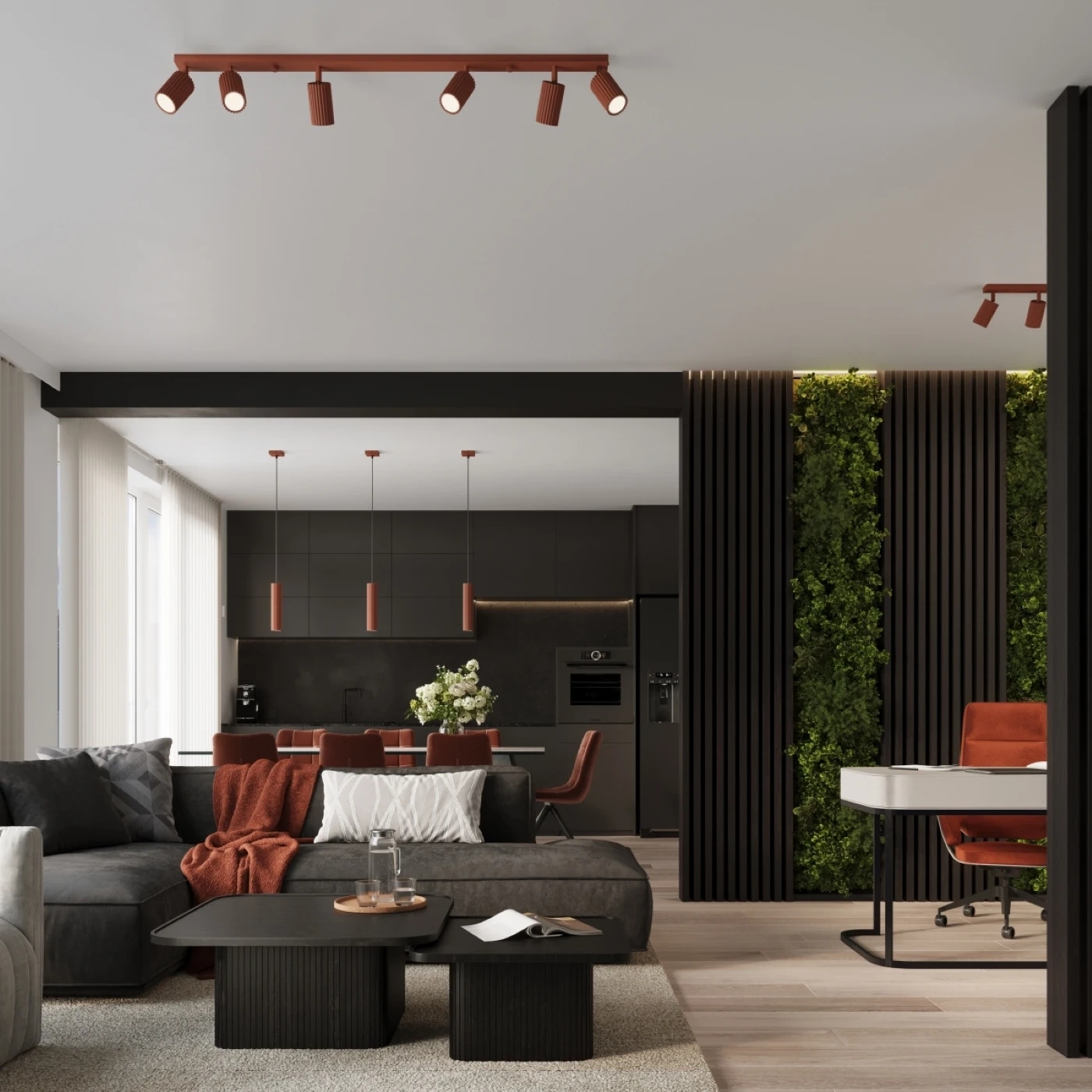 Lampa wisząca KARBON 3L ochra czerwona