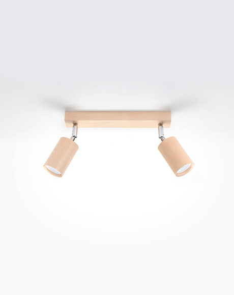 Plafon BERG 2 naturalne drewno + 2x Żarówka LED GU-10 3000K Ciepła 7W 620lm
