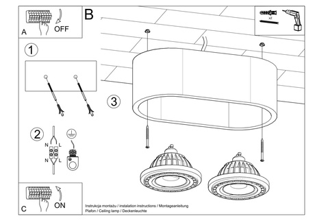 Plafon BASIC 2 beton + 2x Żarówka LED GU10 AR111 3000K CIEPŁA 12W 800lm