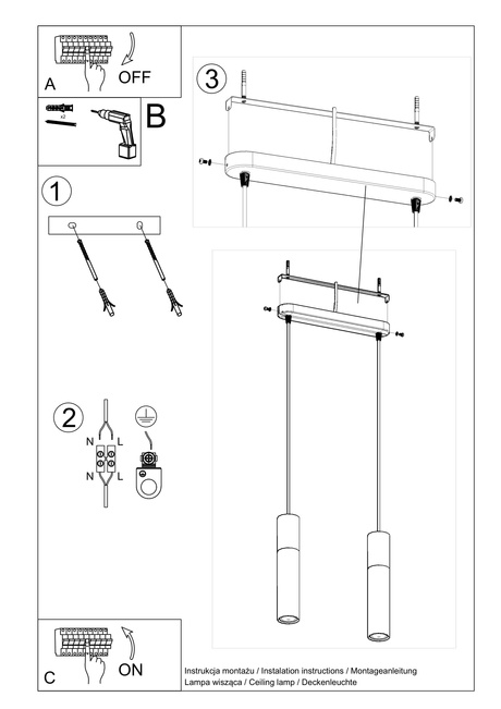 Lampa Wisząca PABLO 2 biała + 2x Żarówka LED GU-10 4000K Zimna 7W 630lm