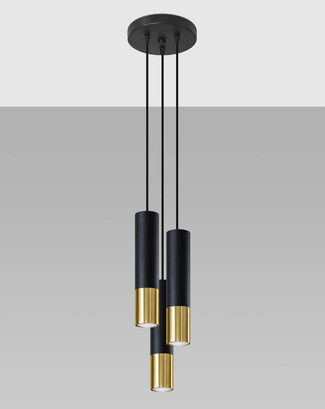 Lampa Wisząca LOOPEZ 3P czarny/złoty + 3x Żarówka LED GU-10 3000K Ciepła 7W 620lm