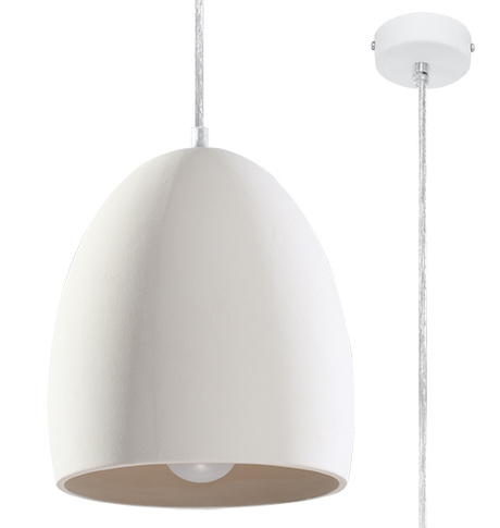 Lampa wisząca ceramiczna FLAWIUSZ biała + 1x Żarówka LED E27 3000K Ciepła 7,5W 620lm