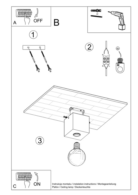Plafon ARIZ beton + 1x Żarówka LED E27 3000K Ciepła 7,5W 620lm