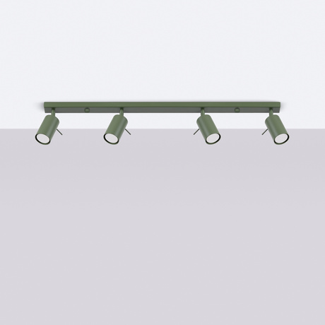 Plafon RING 4L zielony oliwkowy + 4x Żarówka LED GU-10 4000K Zimna 7W 530lm