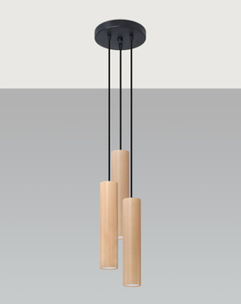 Lampa Wisząca LINO 3P naturalne drewno + 3x Żarówka LED GU-10 4000K Zimna 7W 630lm