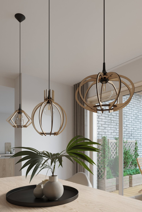 Lampa wisząca POMPELMO naturalne drewno + 1x Żarówka LED E27 3000K Ciepła 7,5W 620lm