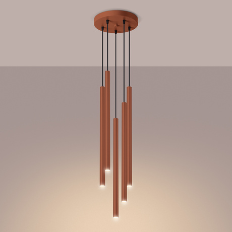 Lampa wisząca PASTELO 5P ochra czerwona + 5x Żarówka LED G9 4000K Zimna 4,5W 460lm