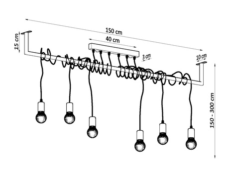 Żyrandol SALAMANCA 6 czarny + 6x Żarówka LED E27 4000K Zimna 7,5W 650lm