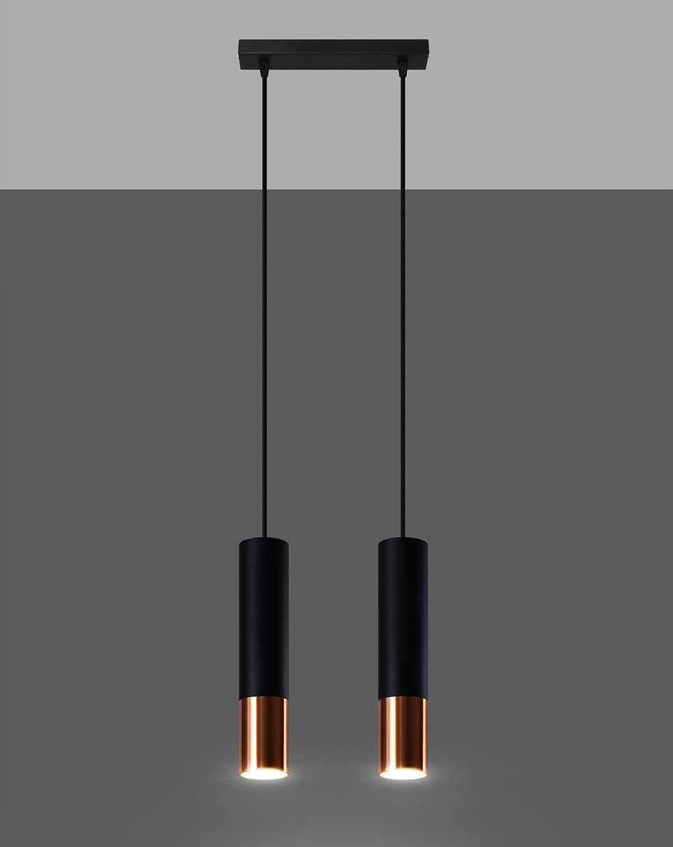 Lampa Wisząca LOOPEZ 2 czarny/miedź + 2x Żarówka LED GU-10 4000K Zimna 7W 630lm