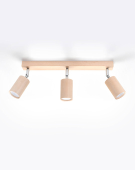 Plafon BERG 3 naturalne drewno + 3x Żarówka LED GU-10 4000K Zimna 7W 630lm