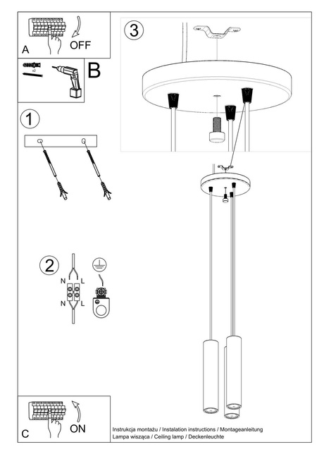 Lampa Wisząca LINO 3P naturalne drewno + 3x Żarówka LED GU-10 4000K Zimna 7W 630lm