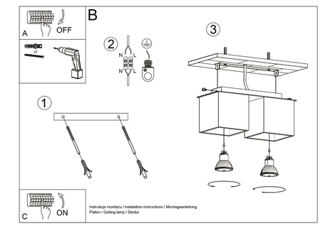 Plafon QUAD 2 czarny + 2x Żarówka LED GU-10 4000K Zimna 7W 630lm