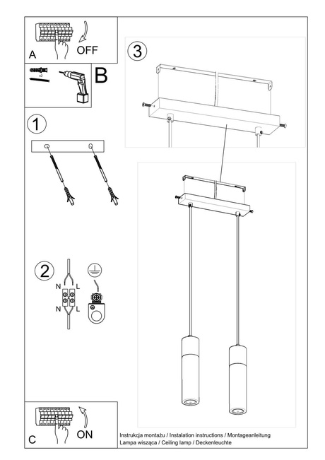 Lampa wisząca ZANE 2 szara + 2x Żarówka LED GU-10 4000K Zimna 7W 630lm