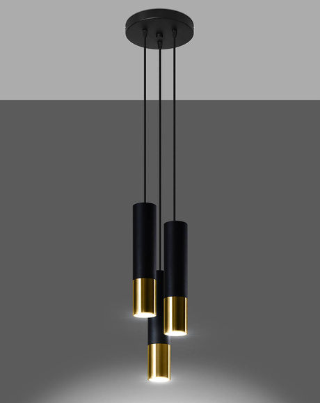 Lampa Wisząca LOOPEZ 3P czarny/złoty + 3x Żarówka LED GU-10 3000K Ciepła 7W 620lm