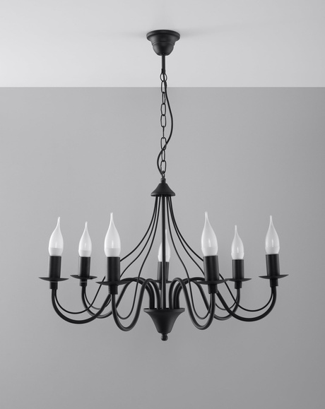 Żyrandol MINERWA 7 czarny + 7x Żarówka LED E14 4000K Zimna 7,5W 650lm