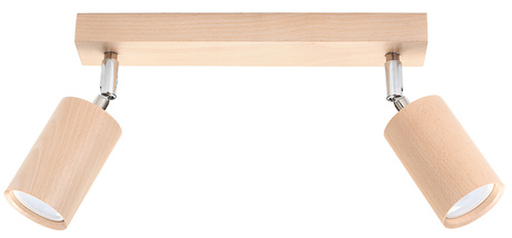 Plafon BERG 2 naturalne drewno + 2x Żarówka LED GU-10 3000K Ciepła 7W 620lm