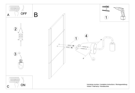 Kinkiet VECTOR czarny + 1X Żarówka LED E27 3000K 7W 760lm