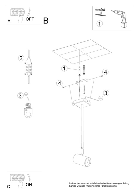 Plafon NORANO czarny + 1x Żarówka LED GU-10 4000K Zimna 7W 630lm