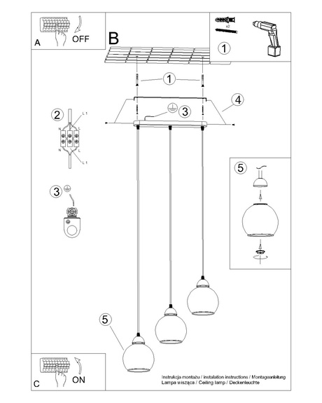 Lampa wisząca ALINO 3 czarna + 3x Żarówka LED E27 3000K Ciepła 7,5W 620lm