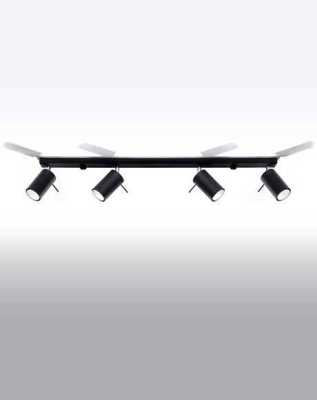 Plafon RING 4L czarny + 4x Żarówka LED GU-10 3000K Ciepła 7W 620lm