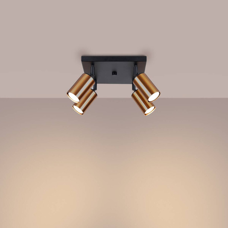 Plafon WINX 4 czarny/miedź + 4x Żarówka LED GU-10 3000K Ciepła 7W 510lm