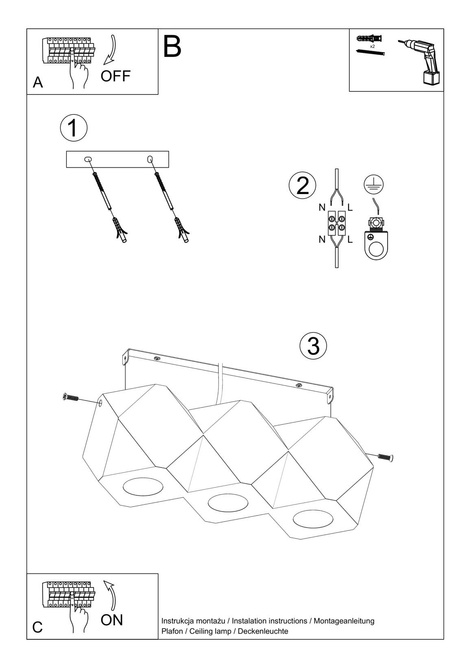Plafon WOODY 3 naturalne drewno + 3x Żarówka LED GU-10 3000K Ciepła 7W 620lm