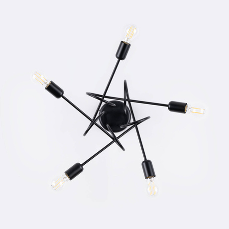 Żyrandol SUPEŁ 5 czarny + 5X Żarówka LED E27 3000K 7W 760lm