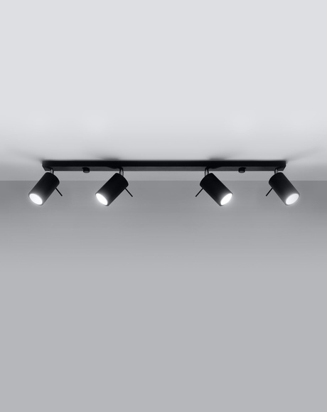 Plafon RING 4L czarny + 4x Żarówka LED GU-10 4000K Zimna 7W 630lm