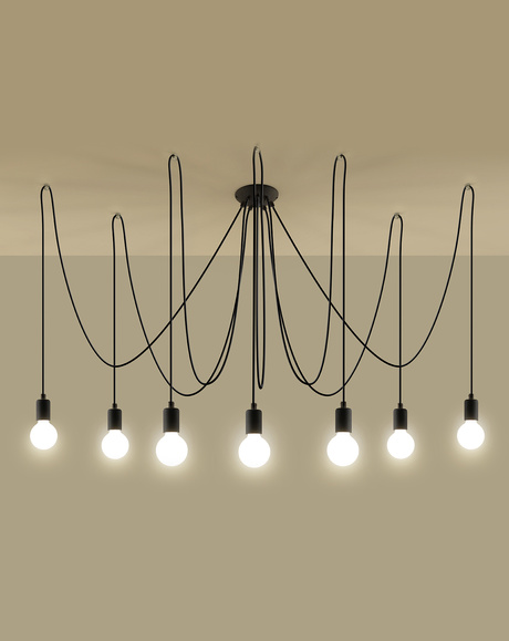 Lampa wisząca EDISON 7 czarny + 7x Żarówka LED E27 3000K Ciepła 7,5W 620lm