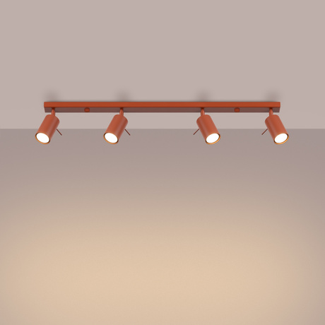 Plafon RING 4L ochra czerwona + 4x Żarówka LED GU-10 4000K Zimna 7W 530lm