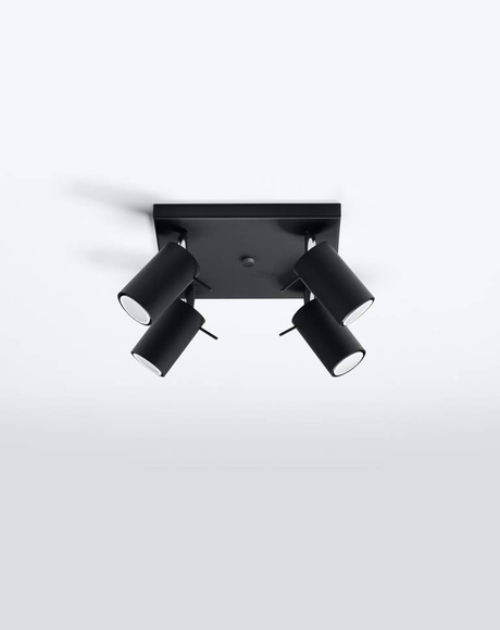 Plafon RING 4 czarny+ 4x Żarówka LED GU-10 3000K Ciepła 7W 620lm