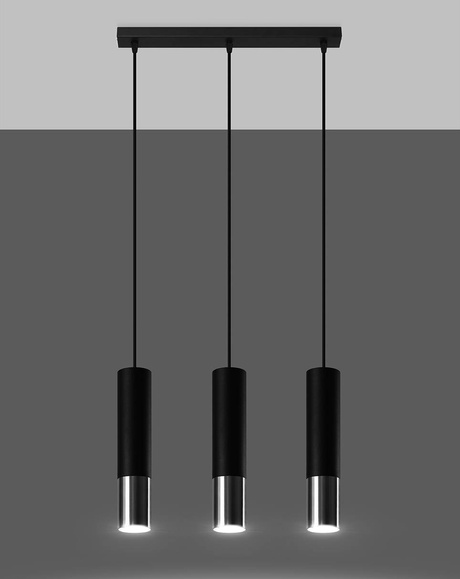 Lampa Wisząca LOOPEZ 3L czarny/chrom + 3x Żarówka LED GU-10 3000K Ciepła 7W 620lm