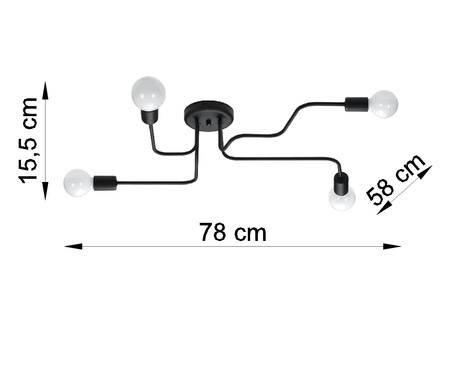 Żyrandol VECTOR 4 czarny + 4x Żarówka LED E27 3000K Ciepła 7,5W 620lm