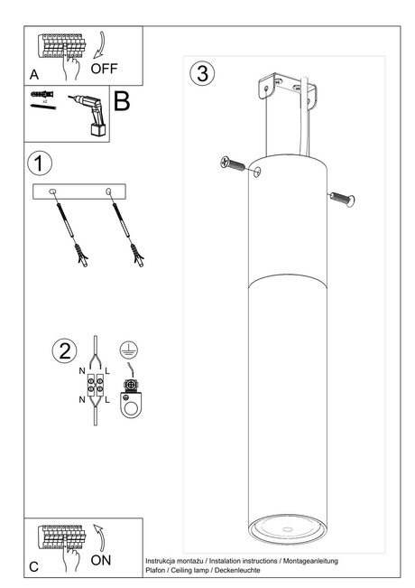 Plafon PABLO czarna + 1x Żarówka LED GU-10 3000K Ciepła 7W 620lm