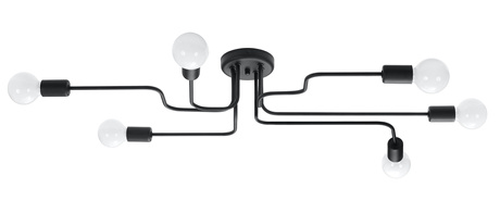 Żyrandol VECTOR 6 czarny + 6x Żarówka LED E27 3000K Ciepła 7,5W 620lm