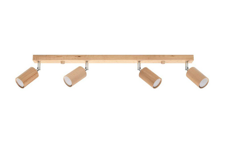 Plafon BERG 4 naturalne drewno + 4x Żarówka LED GU-10 3000K Ciepła 7W 620lm