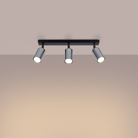 Plafon WINX 3 czarny/chrom + 3x Żarówka LED GU-10 3000K Ciepła 7W 510lm