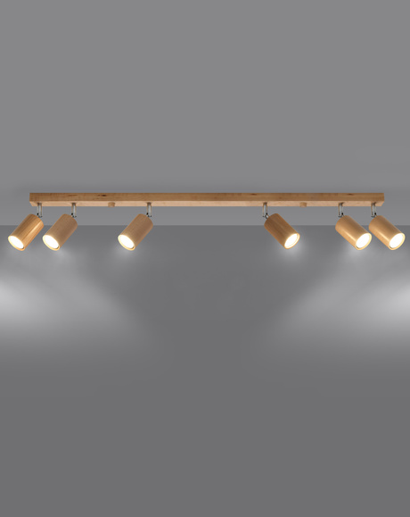 Plafon BERG 6 naturalne drewno + 6x Żarówka LED GU-10 4000K Zimna 7W 630lm