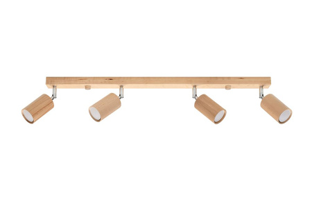 Plafon BERG 4 naturalne drewno + 4x Żarówka LED GU-10 3000K Ciepła 7W 620lm