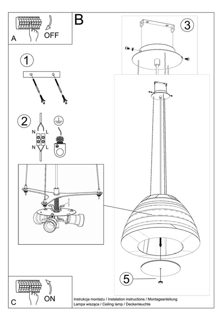 Żyrandol BELLA 60 czarna + 3x Żarówka LED E27 3000K Ciepła 7,5W 620lm