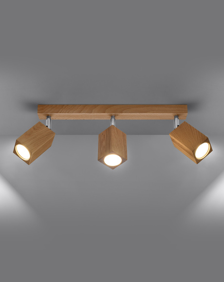 Plafon KEKE 3 dąb + 3x Żarówka LED GU-10 4000K Zimna 7W 630lm