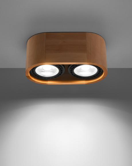 Plafon BASIC 2 naturalne drewno + 2x Żarówka LED GU10 AR111 3000K CIEPŁA 12W 800lm