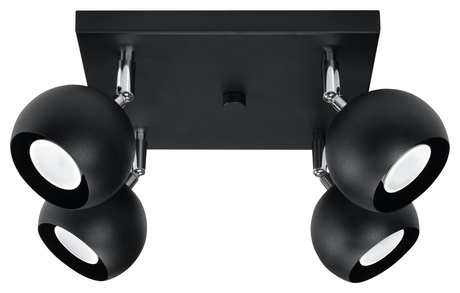 Plafon OCULARE 4 czarny + 4x Żarówka LED GU-10 3000K Ciepła 7W 620lm