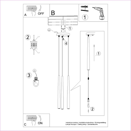 Lampa wisząca BLISS 3P czarna +3x Żarówka LED G9 3000K Ciepła 4,5W 450lm